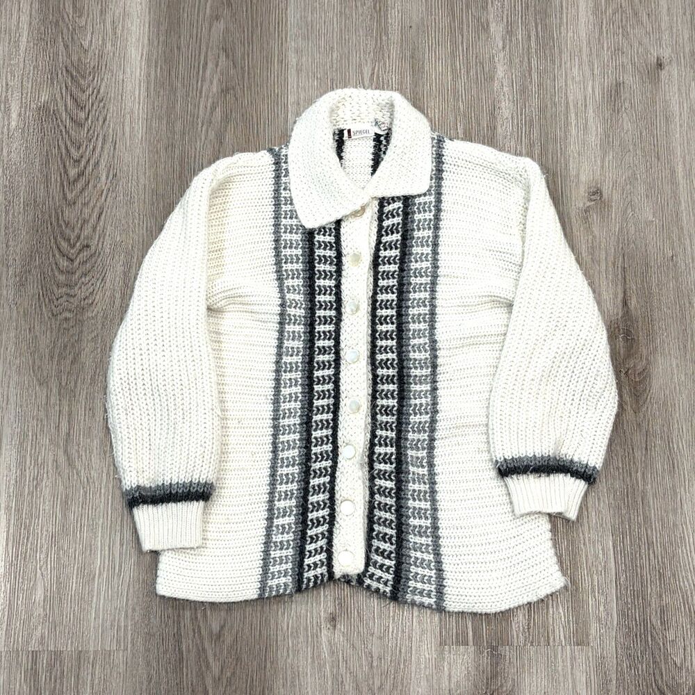 70s 80s Spiegel Black White Colorblock Button Cardigan Women's L Mod Preppy